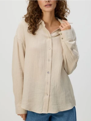 Reserved - Koszula oversize z bawełnianego muślinu - beżowy