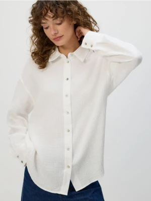 Reserved - Koszula oversize z bawełnianego muślinu - biały