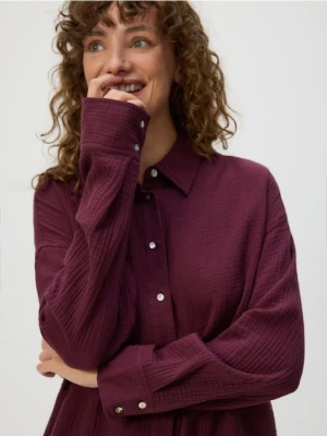 Reserved - Koszula oversize z bawełnianego muślinu - bordowy