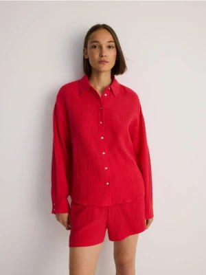Reserved - Koszula oversize z bawełnianego muślinu - czerwony