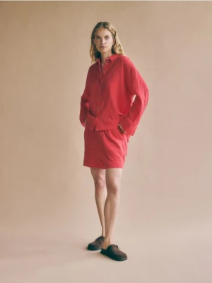Reserved - Koszula oversize z bawełnianego muślinu - czerwony