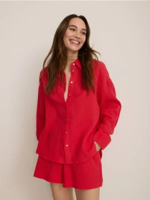 Reserved - Koszula oversize z bawełnianego muślinu - czerwony