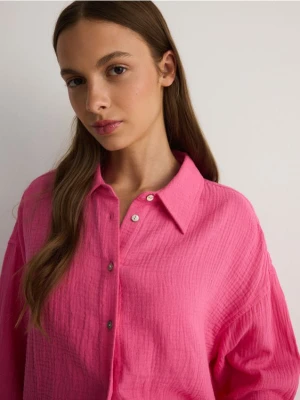 Reserved - Koszula oversize z bawełnianego muślinu - intensywny róż