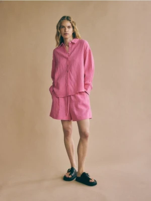 Reserved - Koszula oversize z bawełnianego muślinu - intensywny róż