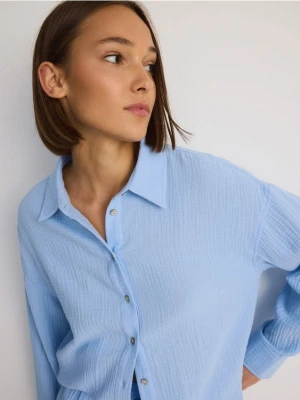 Reserved - Koszula oversize z bawełnianego muślinu - jasnoniebieski