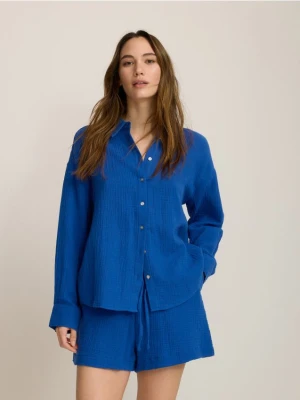 Reserved - Koszula oversize z bawełnianego muślinu - niebieski