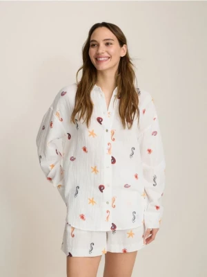 Zdjęcie produktu Reserved - Koszula oversize z bawełnianego muślinu - złamana biel