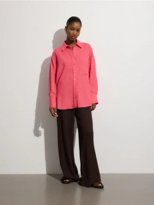 Reserved - Koszula oversize z dodatkiem lnu - intenstywna czerwień