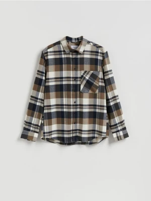 Reserved - Koszula regular fit w kratę - beżowy