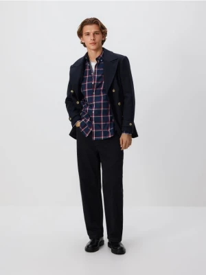 Reserved - Koszula regular fit w kratę - granatowy