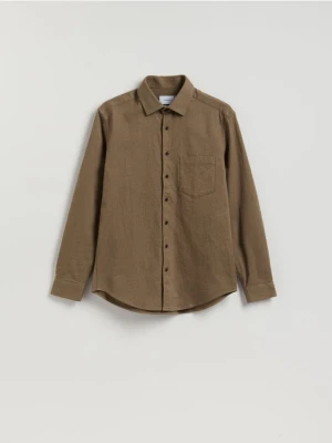 Reserved - Koszula regular fit z bawełny - ciemnozielony