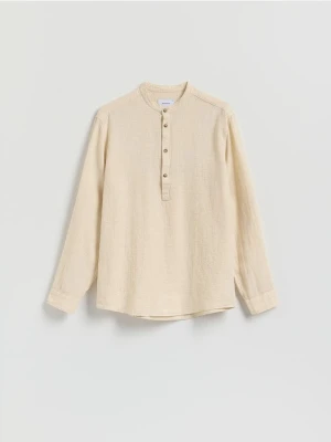 Reserved - Koszula regular fit z domieszką lnu - beżowy
