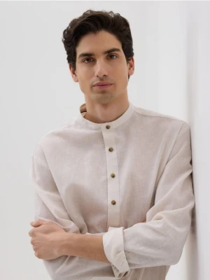 Reserved - Koszula regular fit z lnem - beżowy