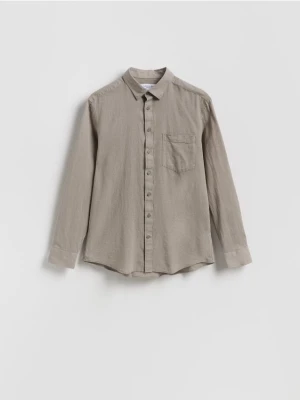 Reserved - Koszula regular fit z lnem - beżowy