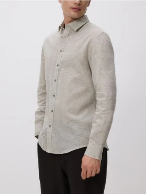 Reserved - Koszula regular fit z lnem - ciemnozielony