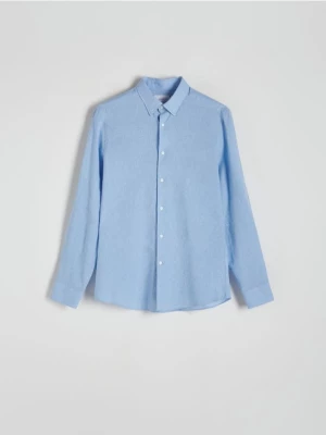 Reserved - Koszula regular fit z lnem - jasnoniebieski