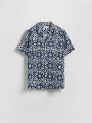 Reserved - Koszula regular fit z wiskozy - granatowy