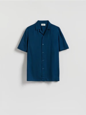 Reserved - Koszula regular fit z wiskozy - granatowy