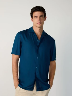 Reserved - Koszula regular fit z wiskozy - granatowy