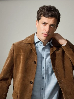 Reserved - Koszula regular z bawełny egipskiej - granatowy