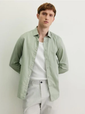 Reserved - Koszula regular z bawełny egipskiej - jasnozielony