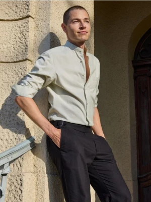 Reserved - Koszula regular z bawełny egipskiej - jasnozielony