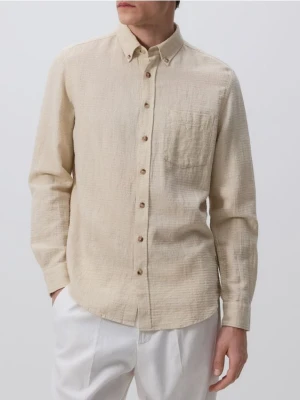 Reserved - Koszula regular z dodatkiem lnu - beżowy