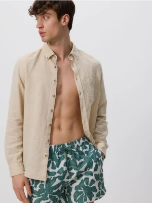Reserved - Koszula regular z dodatkiem lnu - beżowy