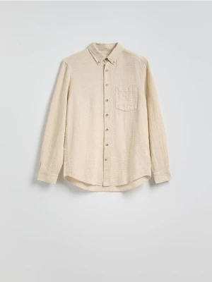 Reserved - Koszula regular z dodatkiem lnu - beżowy