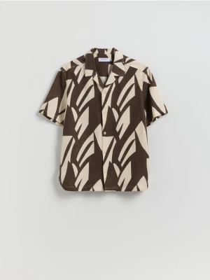 Reserved - Koszula regular z dodatkiem lnu - ciemnobrązowy