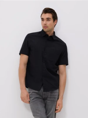 Reserved - Koszula regular z dodatkiem lnu - czarny