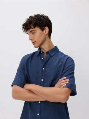 Reserved - Koszula regular z dodatkiem lnu - granatowy