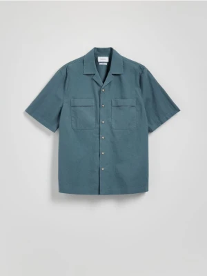 Reserved - Koszula regular z dodatkiem lnu - morski