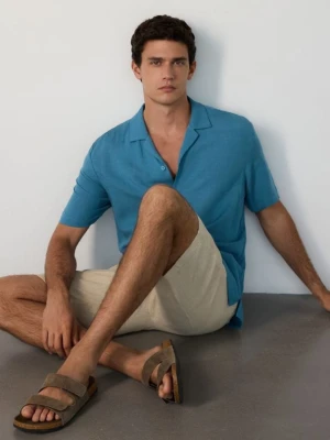 Reserved - Koszula regular z dodatkiem lnu - niebieski