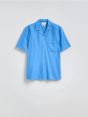 Reserved - Koszula regular z dodatkiem lnu - niebieski
