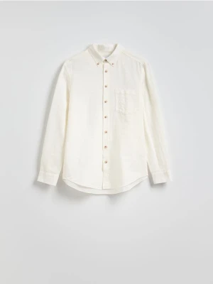 Reserved - Koszula regular z dodatkiem lnu - złamana biel