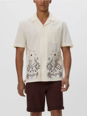 Reserved - Koszula regular z dodatkiem lnu - złamana biel