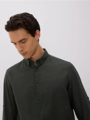 Reserved - Koszula regular z lnem - ciemnozielony
