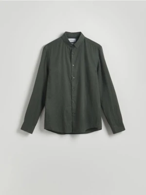 Reserved - Koszula regular z lnem - ciemnozielony