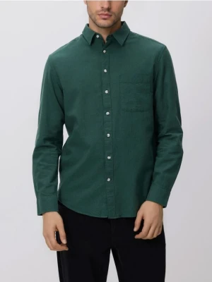 Reserved - Koszula regular z lnem - ciemnozielony