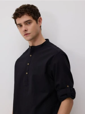 Reserved - Koszula regular z lnem - czarny