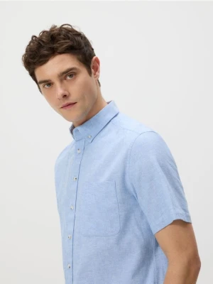Reserved - Koszula regular z lnem - jasnoniebieski
