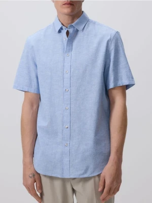 Reserved - Koszula regular z lnem - jasnoniebieski