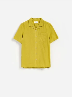 Reserved - Koszula regular z lnem - warm olive