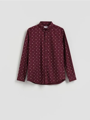 Reserved - Koszula slim fit w świąteczny wzór - bordowy