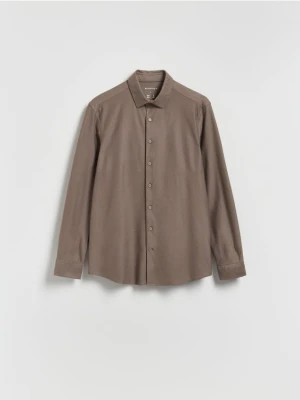 Reserved - Koszula slim fit z bawełną - beżowy