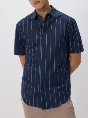 Reserved - Koszula slim fit z lnem - granatowy