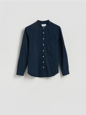 Reserved - Koszula slim fit z lnem - granatowy