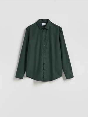 Reserved - Koszula slim z bawełny egipskiej - ciemnozielony