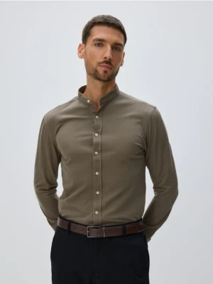 Reserved - Koszula super slim z bawełny egipskiej - ciemnozielony